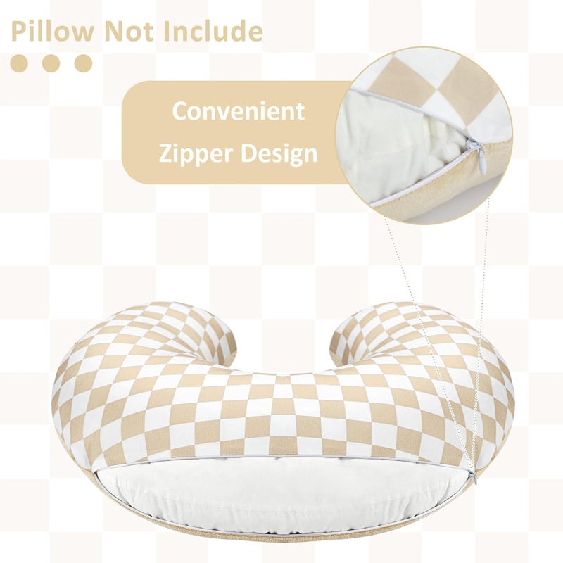 DILIMI Nursing Pillow Cover, Soft Stretchy Nursing Cover for Breastfeeding Pillow, 1 Pack Reversible Removable Slipover for Baby Boy and Girls, Brown Checkered - Image 3